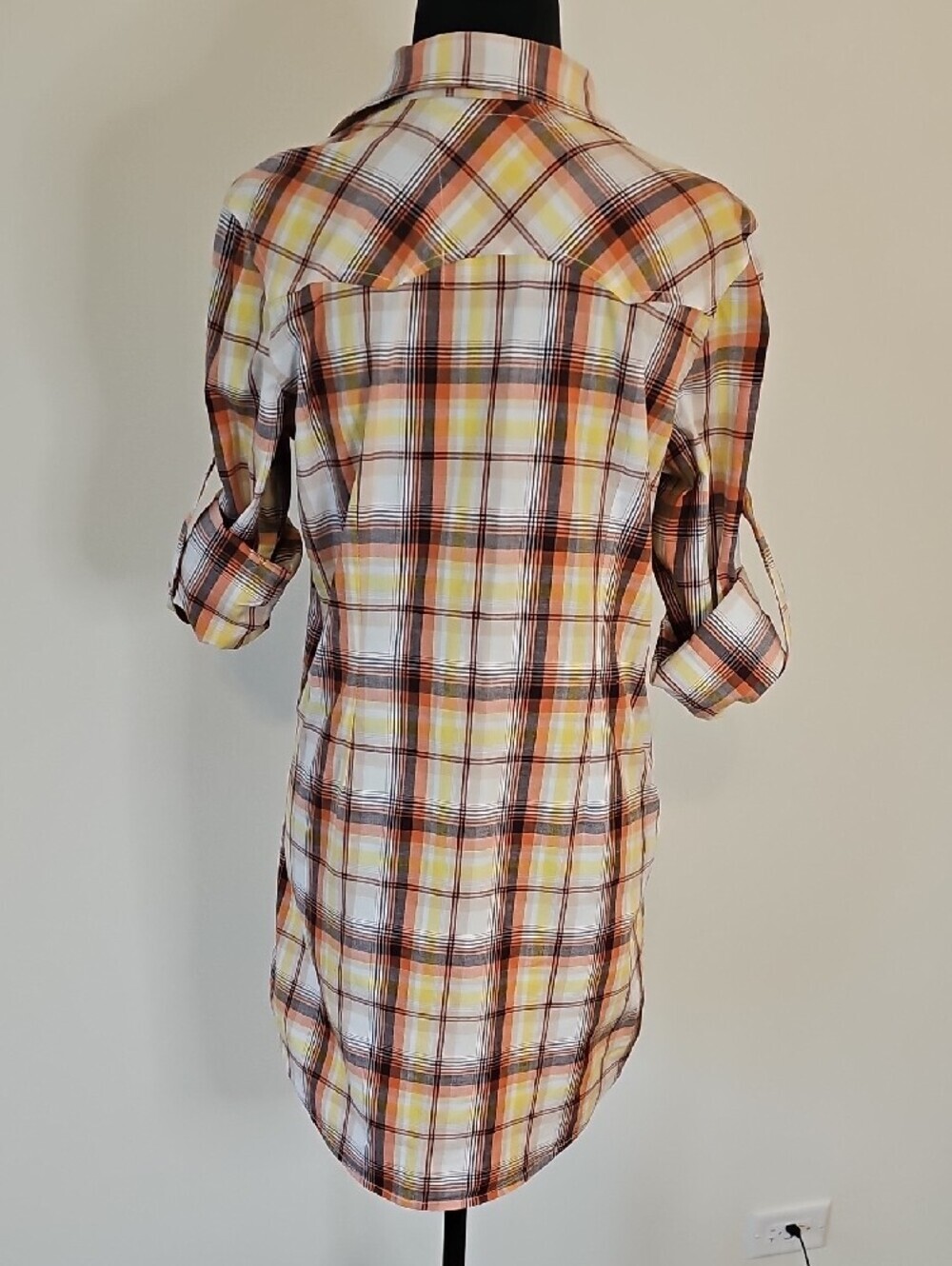 JAK Plaid Button-Front Shirt Dress in Yellow and Brown Made In USA Size Small - Picture 5 of 11